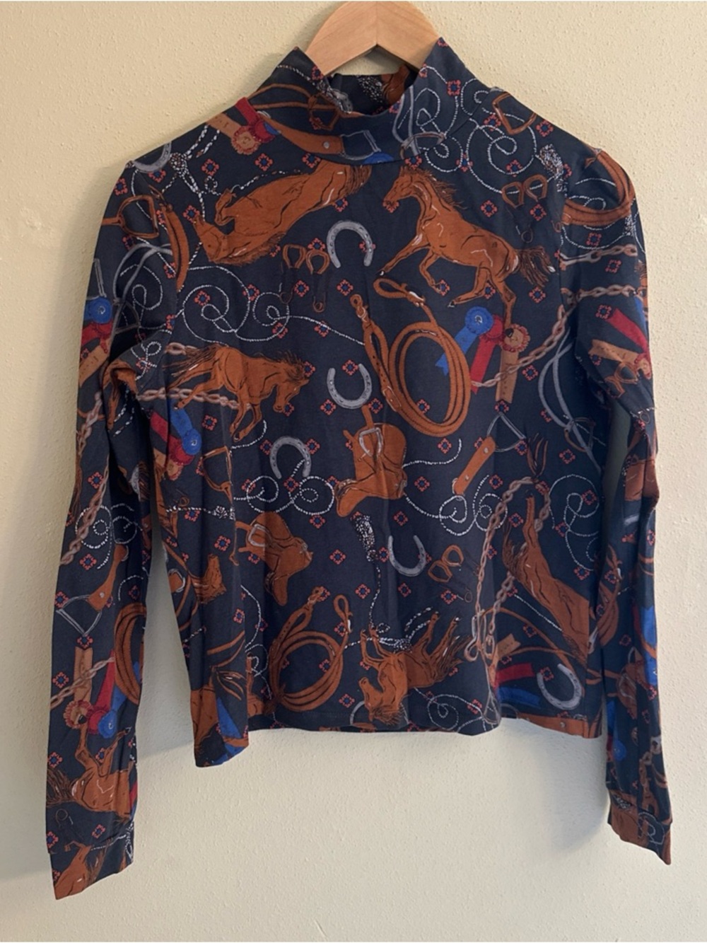 Anthropologie Adventurer Horse Mock Neck Long Sleeve Top Equestrian Size Medium